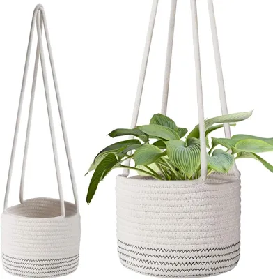 Obrázek produktu pro Zavěšené květináče, sada 2 kusů, 50 cm, bavlněné lano, styl macramé, vhodné do interiéru