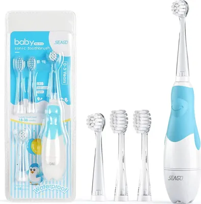 Produktbild von SEAGO SG-513 Blau Elektrische Zahnbürste Kinder Baby Kinderzahnbürste Elektrisch ab 0-3 Jahre mit LED Licht Smart Timer Schall Babyzahnbürste Wasserdicht IPX7 Schallzahnbürste