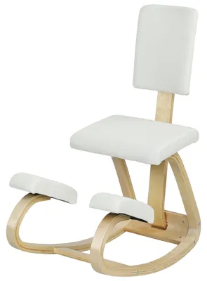 Produktbild von Kniehocker Gesundheitsstuhl, Kniestuhl ergonomisch mit Rückenlehne, Schaukelfunktion, Birkenholz, Cremeweiß | bis 120 kg | 84x51x93 cm