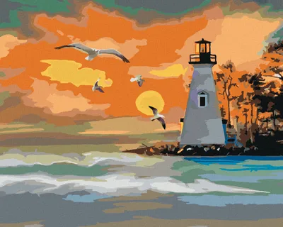 Produktbild von Zuty - Malen nach Zahlen - SONNENUNTERGANG UND LEUCHTTURM, 40x50 cm, mit Keilrahmen (bereits gespannt)