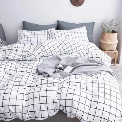 Produktbild von Bettwäsche-Set 135x200 cm in Weiß mit Karomuster und Kissenbezug 80x80 cm | Microfaser, , 2-teilig mit Reißverschluss