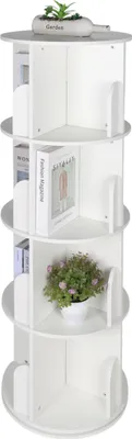 Zdjęcie produktu dla Relaxdays Obrotowy regał na książki, 16 przegródek, wys. x gł.: 128 x 40 cm, 4 półki, obrotowy regał na książki i płyty DVD, regał w kształcie wieży, MDF, biały