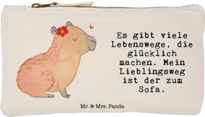 Produktbild von Mr. & Mrs. Panda Federmappe Capybara Blume Größe S Klein - Weiß - Geschenk, Kulturbeutel, Pouch, Federtasche, beauty case, Lustige Sprüche, Schlampermäppchen