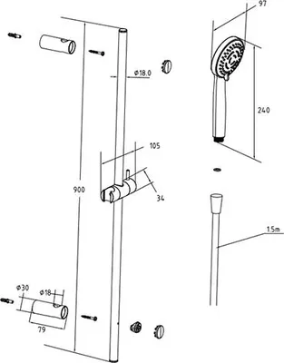 Produktbild von VIGOUR Brausegarnitur individual 1.0 mit Stange 90 cm Schlauch,Handbrause mehrstrahlig verchromt