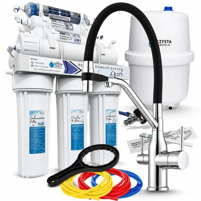 Produktbild von Wasserfilter Set RO7 mit 3-Wege Küchenarmatur Ari Magneto Chrom, 7-stufige Umkehrosmose, Mineralisierung