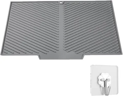 Produktbild von Silikon Abtropfmatte für die Küchenspüle, 37 x 23 cm, graue Matte mit praktischem Haken