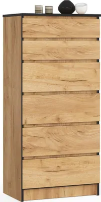 Image de raumhirsch : Commode haute de 60 cm avec 6 tiroirs. Armoire, buffet, meuble de rangement de 130 cm de hauteur et 40 cm de profondeur