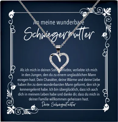 Produktbild von 22Feels Echt Silber Halskette - An Meine Schwiegermutter Geschenk von Braut Schwiegertochter Schwiegermama Hochzeit Schmuck Set Frauen - Herz Anhänger, Karte
