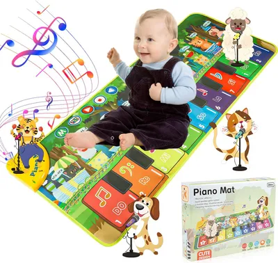 Productafbeelding van Carehabi Muziekmat voor kinderen vanaf 1 jaar, babyspeelgoed vanaf 1 jaar, kinderspeelgoed, muziekinstrumenten met 19 liedjes en 10 dieren, geschikt voor kinderen van 1, 2, 3 en 4 jaar, jongens en meisjes