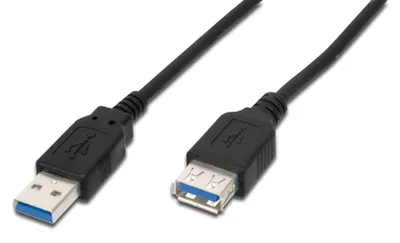 Produktbild von Digitus USB-A Verlängerungskabel, 1,8m, 1,8 m, USB A, USB A, USB 3.2 Gen 1 (3.1 Gen 1), Stecker/Buchse, Schwarz