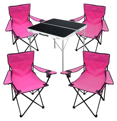 5-teiliges Campingmöbel Set pink Tisch schwarz + Campingstühle