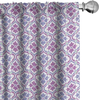 Produktbild von ABAKUHAUS Blumen Vorhänge, Gardinen, Ethnisches Damast inspirierte Motiv-Fliesen-Muster mit arabischen türkischen kulturellen Ursprung, 2 Stück 75 x 225 cm, Mehrfarbig