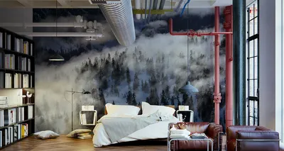 Produktbild von Fototapete Vlies Tapete Wald im Nebel 450 cm (B) x 300 cm (H) Wandbild Wanddeko