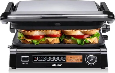 Produktbild von alpina Kontaktgrill Optigrill 2100W - Sandwich Maker - Panini Grill - Tischgrill mit Antihaftbeschichtung - Schwarz