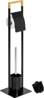 Produktbild von bremermann Stand-WC-Garnitur 2in1, WC-Bürste, WC-Rollenhalter, schwarz/Bambus