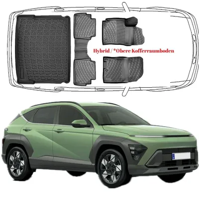 Produktbild von 3D Auto Fußmatten & Obere Kofferraumwanne Set Kompatibel mit Hyundai Kona 2.Gen Hybrid ab 2023