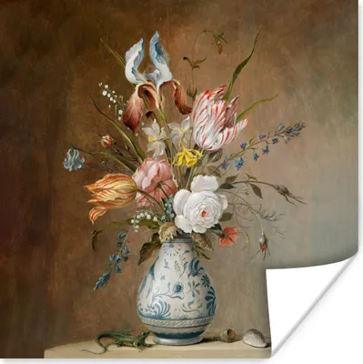 Produktbild von MuchoWow® Poster Alte Meister - Blumen - Balthasar van der Ast 50x50 cm - Wohnzimmerdekoration