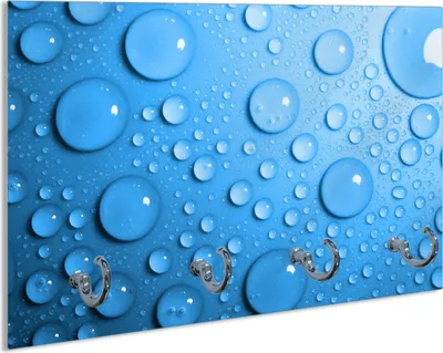 Produktbild von Wallario Schlüsselbrett aus Glas, Motiv: Wassertropfen auf Blau, 30 x 20 cm mit 4 Haken