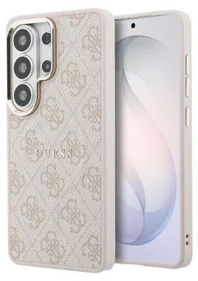 Produktbild von Guess 4G Lederhülle mit MagSafe für das Samsung Galaxy S26 Ultra - Goldfarbene Umrandung - Rosa