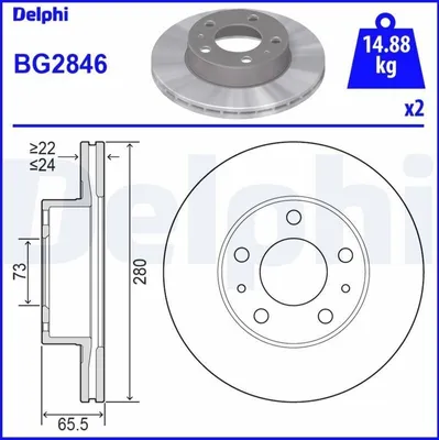 Produktbild von 2x DELPHI Bremsscheibe BG2846 für FIAT Ducato Kastenwagen (250_ 290_) 65 5mm