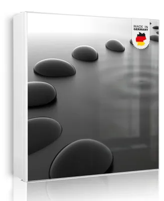Produktbild von banjado Schlüsselkasten aus Metall, 30x30cm groß mit 32 Haken, als Magnettafel nutzbar, Korpus weiß, Anschlag links, Schwarze Steine [SKGW2 12061]