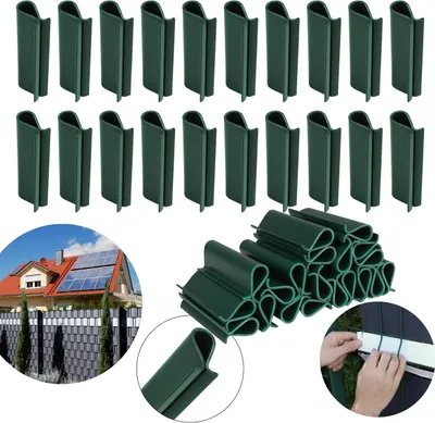 Produktbild von Befestigungsclips für Zaunfolie, Befestigungsklammern für Sichtschutzstreifen  4,5cm, 20St. GRÜN