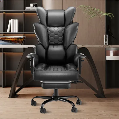 Produktbild von YZNAHRE Bürostuhl Ergonomisch Gaming Stuhl mit Fußstütze und Gepolsterten Armlehnen Kunstleder Schreibtischsessel für Büro Zuhause, Schwarz