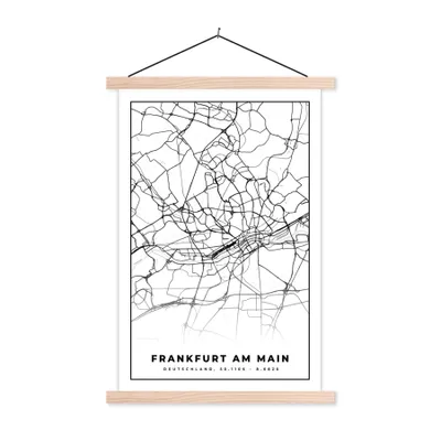 Produktbild von MuchoWow® Textilposter Karte - Frankfurt am Main - Stadtplan 40x60 cm mit holzfarbenen Rahmen - Poster