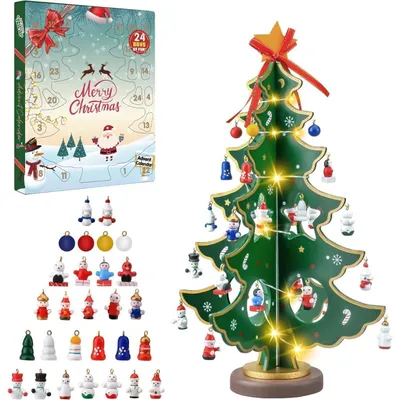 Productafbeelding van Adventskalender 2025: Houten kerstboom met 24 vakjes en lichtjes