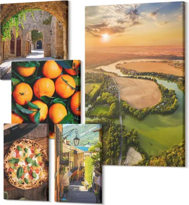 Produktbild von Leinwandbilder Mehrteilig 5-teilig – Modernes Design – Hochwertiger Polycanvas Kunstdruck – Wanddekoration & Wandkunst – Bilder für Zuhause – 2x 30x30 cm + 2x 20x30 cm + 1x 40x60 cm – Naturlandschaften mit Blick auf italienische Aromen