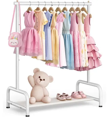 Image de Porte-vêtements pour enfants en métal, blanc, avec étagère, dimensions 81x30x114 cm