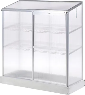 Obrázek produktu pro BELIANI Balkonový skleník stříbrný hliníkový rám polykarbonátové panely s policemi posuvné dveře UV ochrana