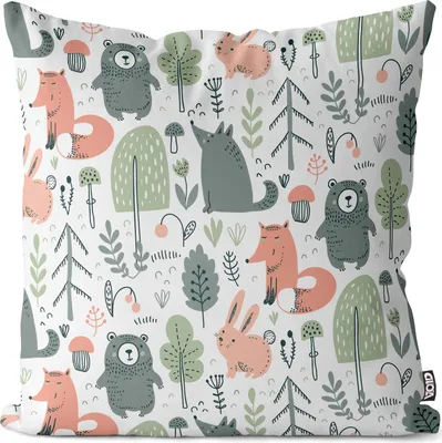 Produktbild von VOID Wald Tiere Kinder Pflanzen Kissenbezug Kissenhülle sofa couch wohnzimmer dekoration wasserfest Outdoor Garten Kissen bezug deko