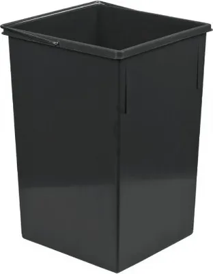 A black trash can with a handle on a white background.