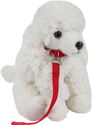 Produktbild von Kuscheltier Pudel mit Leine sitzend weiß 28 cm Plüschhund
