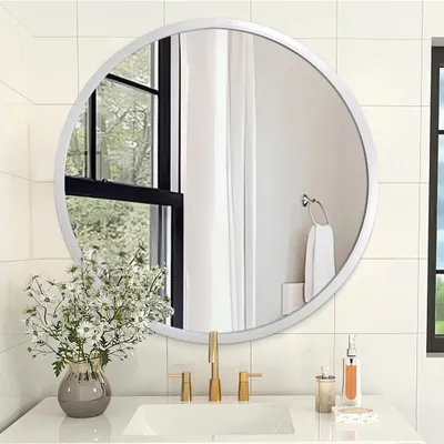 Immagine prodotto di Omgoods - Specchio da parete rotondo con cornice in metallo, diametro 50 cm, ideale per il bagno