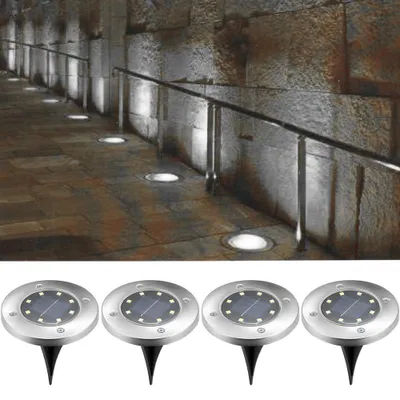 Image de Lot de 4 lampes solaires à LED - Lampes de chemin en acier inoxydable - Indice de protection IP65 (étanches) - 8 LED - Blanc froid