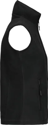 A black fleece vest shown from the side.