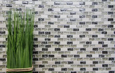 Produktbild von Handmuster Mosaikfliese Transluzent graugrün Brick Glasmosaik Crystal Stein graugrün MOS87-B1152_m