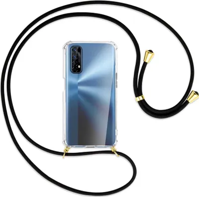 Produktbild von Handykette Backcover-Schutzhülle mit Band (Metall goldfarben) für Realme 7 (RMX2151) - schwarz