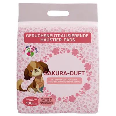 Produktbild von Japan Premium Trainingsunterlagen mit Sakura-Duft, 100 Stück, 32×44 cm – mehrschichtig, hohe Saugkraft, wasserdicht, für Hunde & Katzen