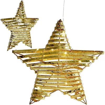 Immagine prodotto di Stella decorativa a LED, 30 cm, color oro, con 20 LED bianco caldo, timer a 6/18 ore, alimentata a batteria, per interni