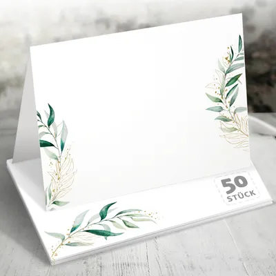 Produktbild von 50 Tischkarten Floral Grün-Gold, Hochzeit, Elegant Design Edition Namenslinie