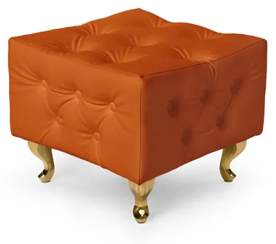 Produktbild von MG Design Polsterhocker in Orange 50 x 50 cm - Gepolsterter Sitzhocker mit Knopfheftung und Goldfarbenen Beinen