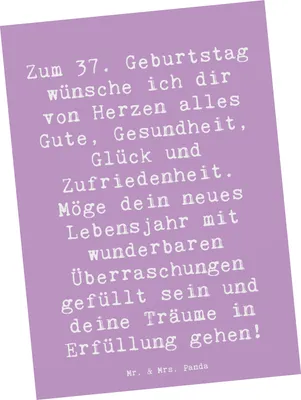 Produktbild von Mr. & Mrs. Panda Postkarte Spruch 37. Geburtstag Grüße - Lavendeltraum - Geschenk, Geburtstagsgeschenk, Meilenstein, Happy Birthday, Fotokarte, Ansichtskarte, Postkarten