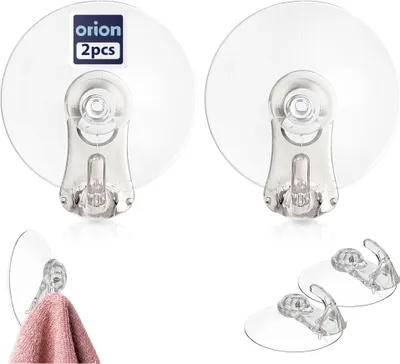 Zdjęcie produktu dla Orion | Haczyk z przyssawką - 2 sztuki - 5 cm - Bez wiercenia - Haczyki ścienne - Do łazienki i kuchni