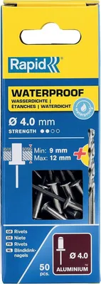 Obrázek produktu pro Rapid 5000401, Slepý nýt, Hliník, Hliník, Černá, RP10 , RP40 Multi, RP60 Multi, RP100 Multi, RP150 Multi, 4 mm, 16 mm