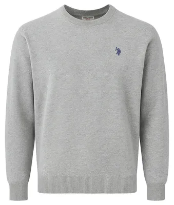 Imagen del producto de U.S. POLO ASSN. Suéter de punto para hombre - Cuello redondo, bordado con el logo, algodón, gris claro, talla M