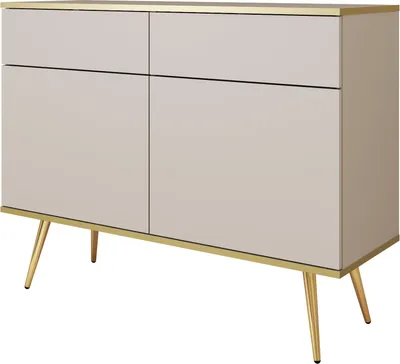Produktbild von Komodee, Kommode Banff KSZ107 - Beige - Goldene Beine - 2 Schubladen - Breite 107 cm, Höhe 85 cm, Tiefe 39 cm
