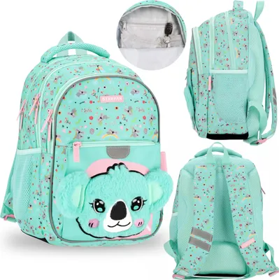 Produktbild von Koala Türkis Schulmädchen Rucksack mit Reflektoren, 1 Fach + 2 Taschen 40x29x20cm, 23l